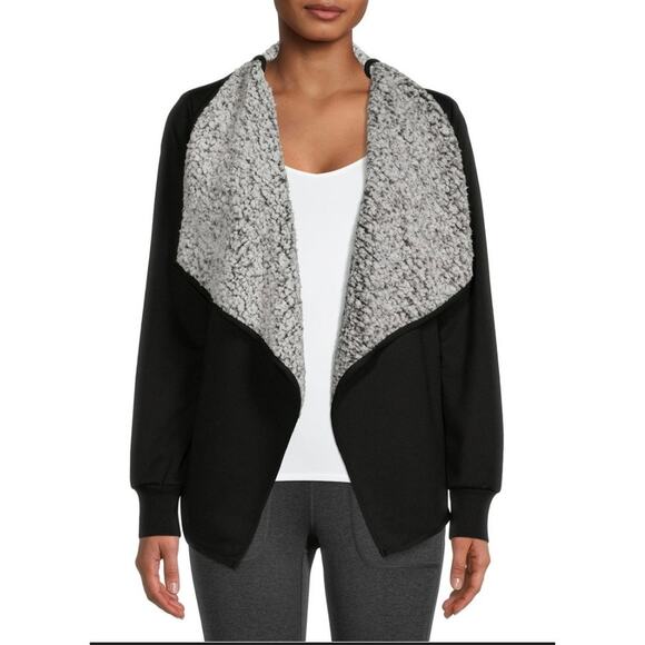 Avia Jackets & Blazers - AVIA Sherpa Lined Open Front Jacket Women’s M Black Cozy Athleisure